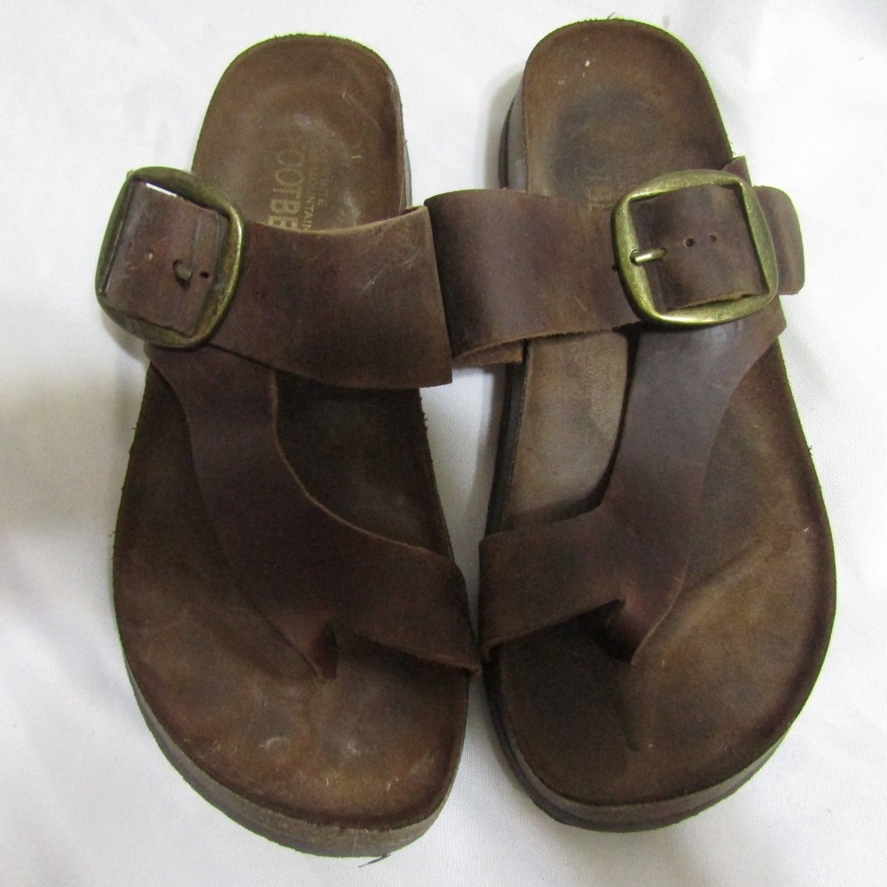 White Mountain Footbeds Sandals Womens 8 Brown Good Leather Buckle Slides